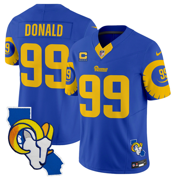 Men's Los Angeles Rams #99 Aaron Donald Royal 2025 4-Star C Patch F.U.S.E. V2 Limited Stitched Football Jersey Men's Los Angeles Rams #99 Aaron Donald Royal 2025 4-Star C Patch F.U.S.E. V2 Limited Stitched Football Jersey